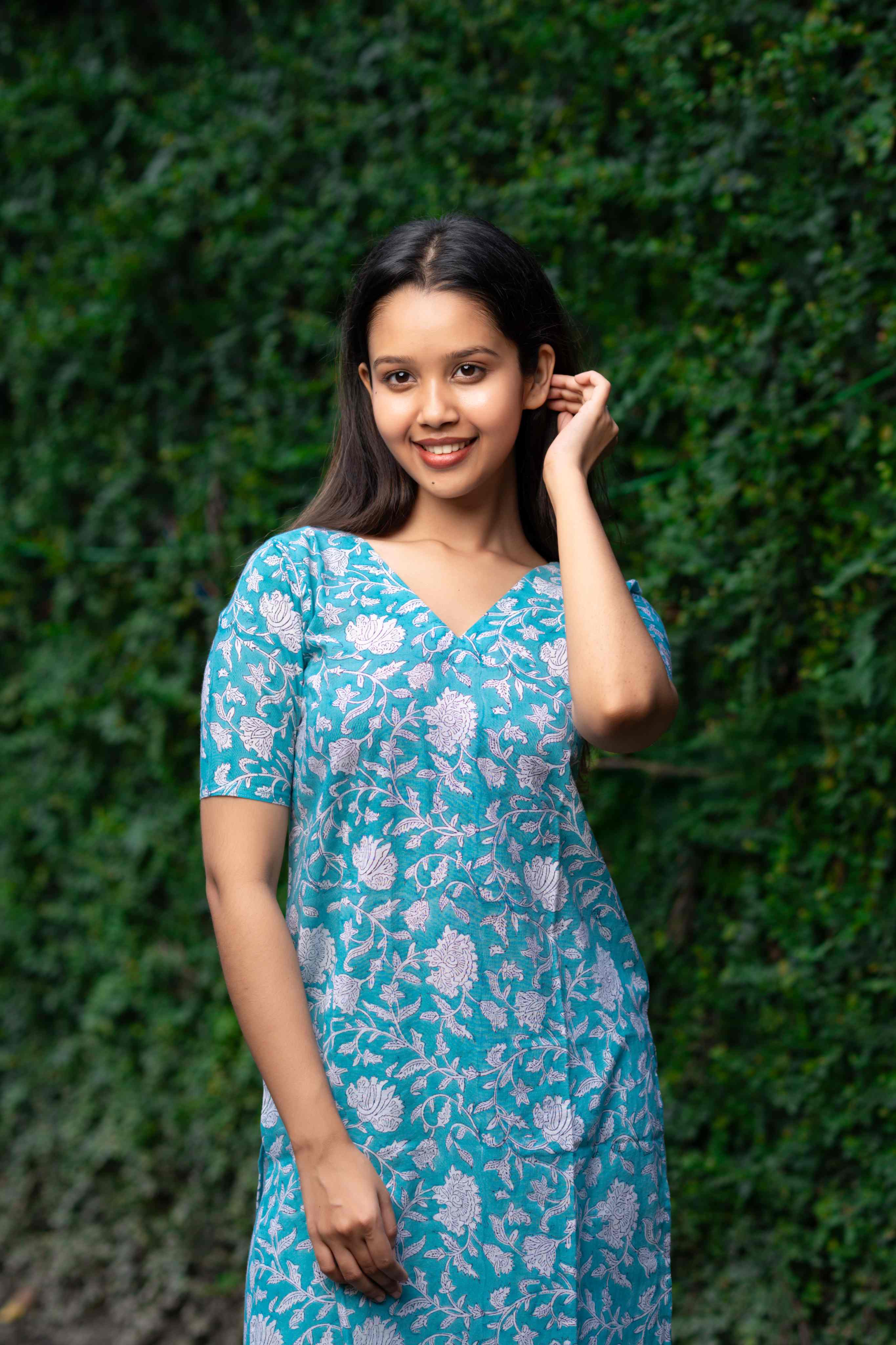 q Sangaria Hand Block Kurti With Plazzo Set