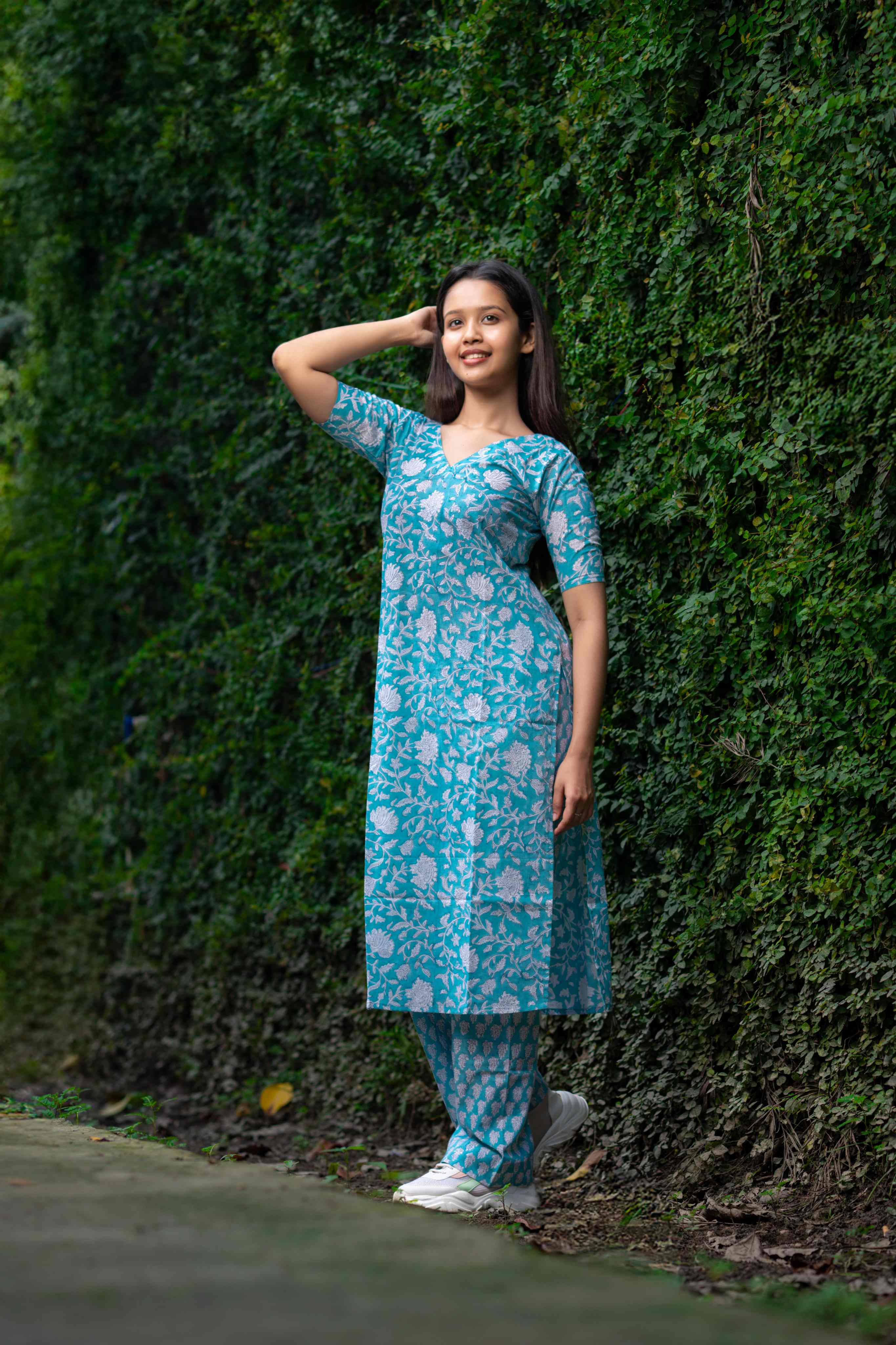 qq Sangaria Hand Block Kurti With Plazzo Set