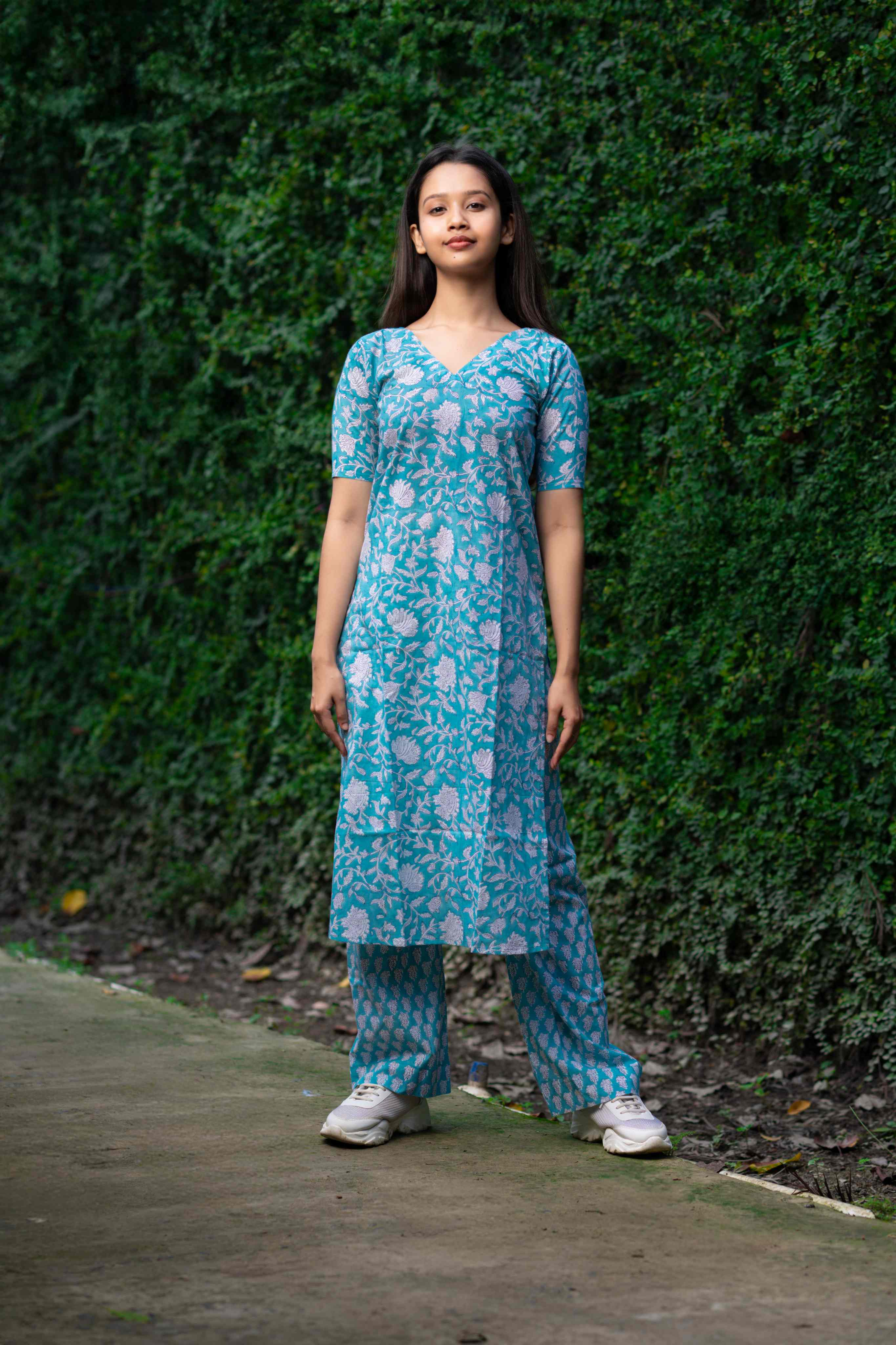 qqqqq Sangaria Hand Block Kurti With Plazzo Set
