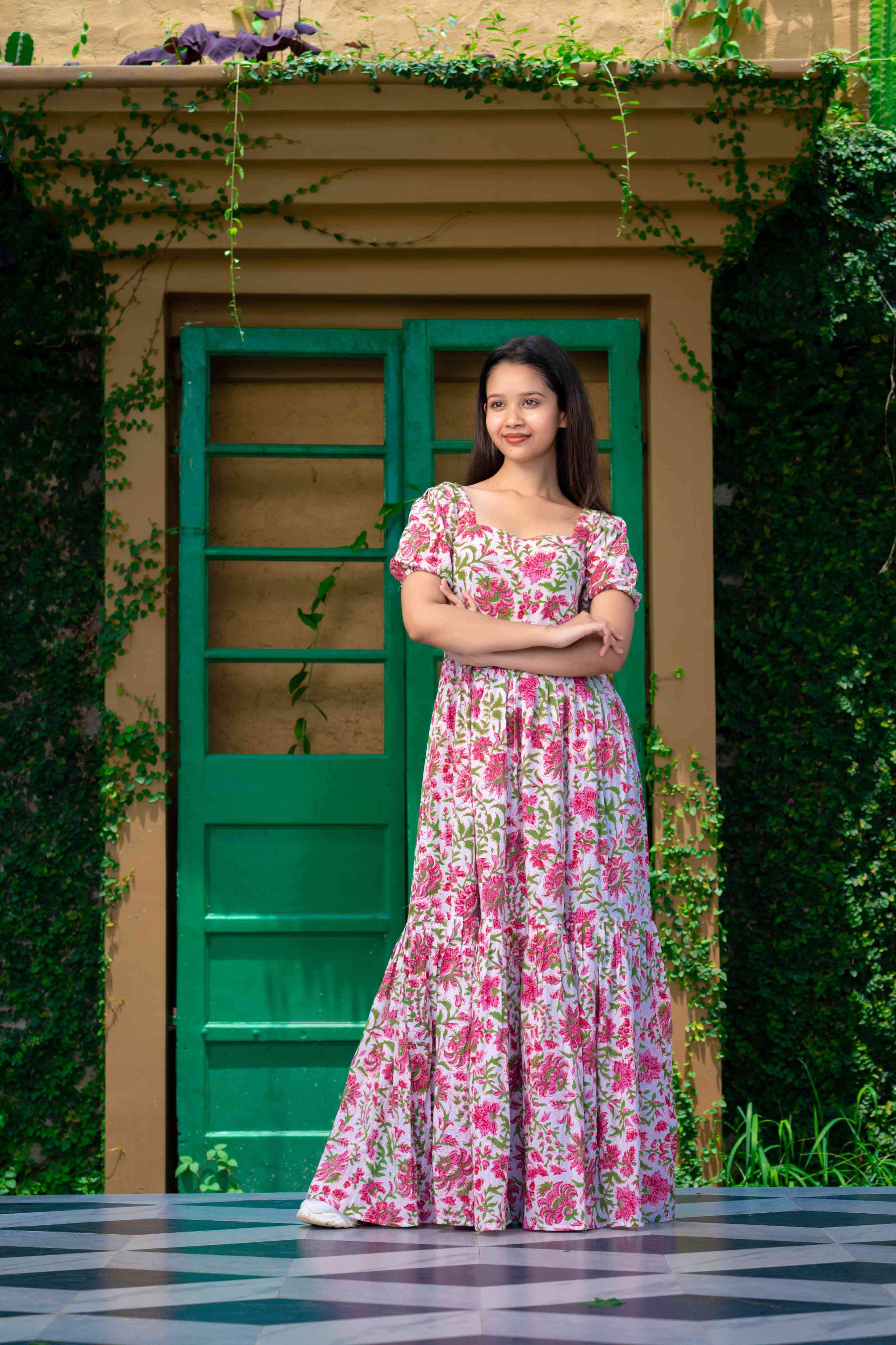 r Rose Sangaria Hand Block Print Cotton Dress
